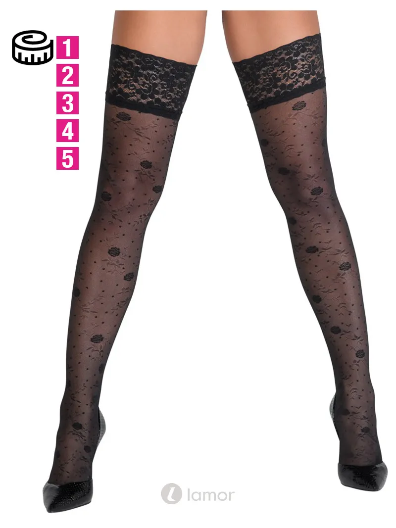 COTTELLI LEGWEAR halterloze kousen met rozenmotief