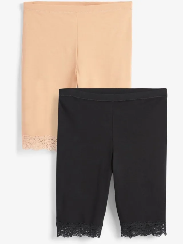Next Dames - Set van 2 anti-schuur shorts van katoenmix - Zwart Black / Pastel Rose Nude
