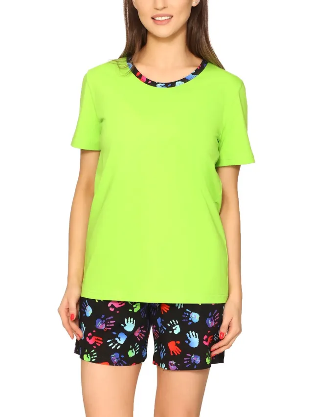 Merry Style Dames Pyjama - Korte mouwen - Korte broek - Katoen - Hellgrün Hände – S - MS-MS10-396-PJ