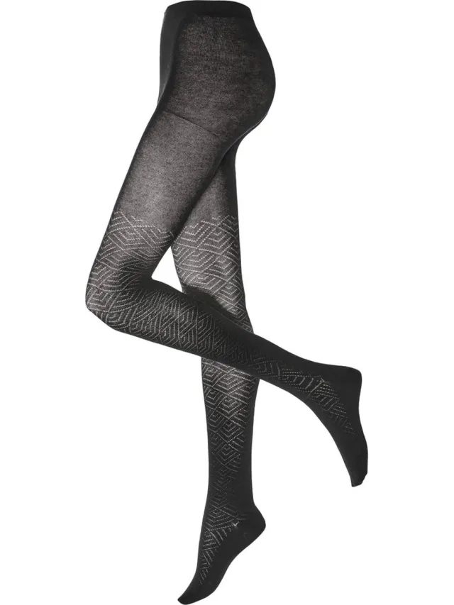 esmara Dames Panty | Zwarte Panty met Print | Panty Dames | Geometrische Print | Panty met Bio-Katoen | Comfortabele Panty | Dames Beenmode | Vlakke Naden | Katoenen Kruis | Elastische Panty | Trendy Panty Dames
