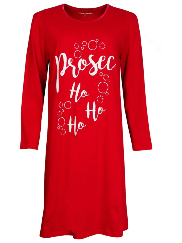 Temptation Dames Nachthemd - Lange Mouwen - Rood