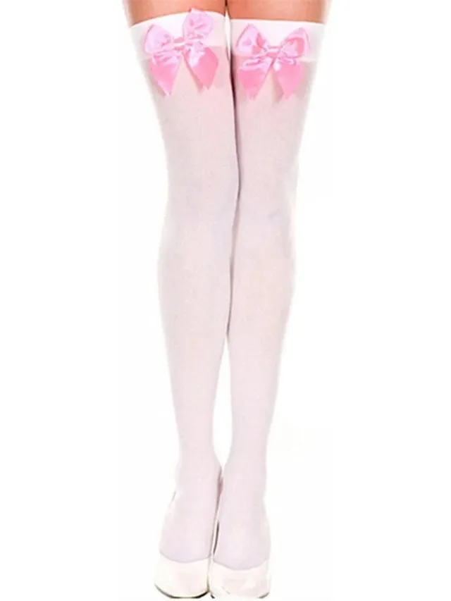 WiseGoods Premium Panty Kousen Met Strik - Pantykousjes Met Strikje - Strikjes Panty's - Sexy Kousen Dames - Kleding - Wit / Roze Wit & Roze