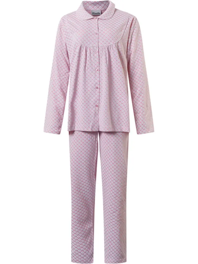 Lunatex klassieke dames pyjama 124158 met kraag - roze rose