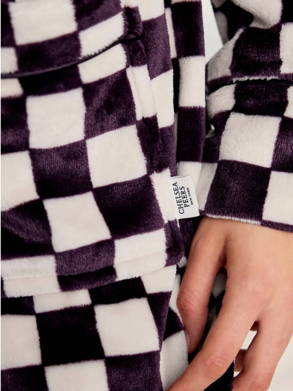 Chelsea Peers fleece geruite badjas - donkerpaars/wit, foto 7