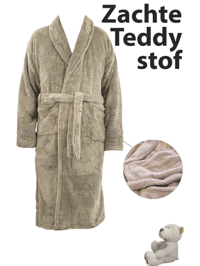 Zest Badjas Dames - Badjas Heren - Zacht - Luxe Dikke Teddy Stof - Gaeve - Zest - Wellsoft - Taupe - Beige - Dikke Fleece Badjas