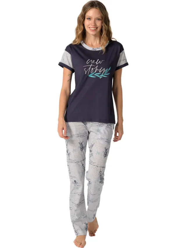 Pijadore Dames Pyjama Set, Korte Mouwen Donkerblauw