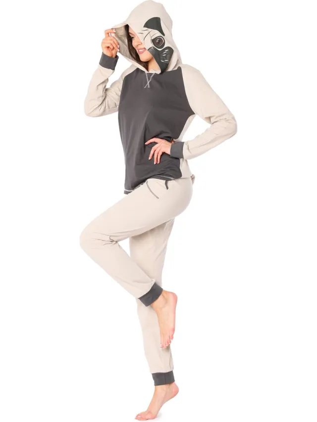 Ladeheid Dames Pyjama - met Capuchon - Lange mouwen - Lange broek - Katoen - LA-LA40-238-PJ - Beige Mop