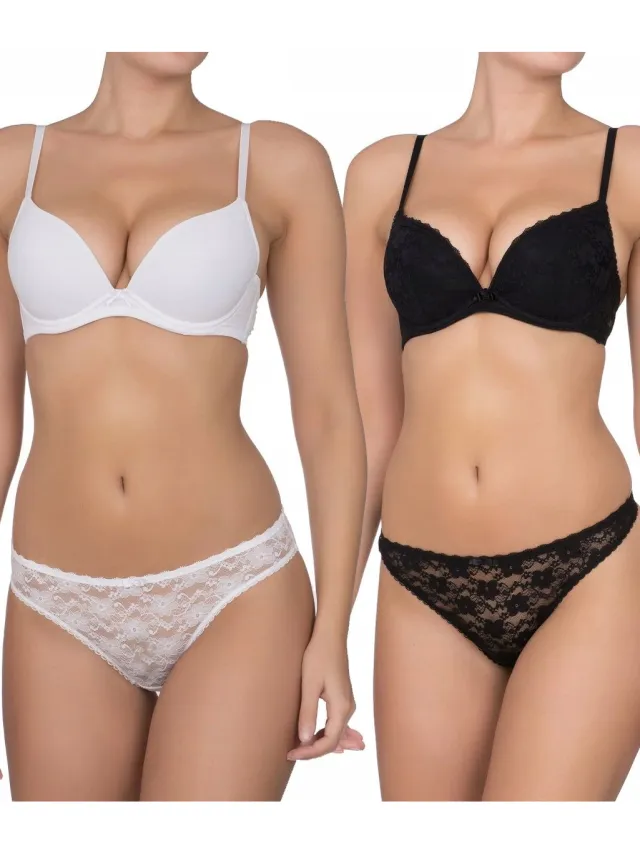 Dorina 2-Pack Push up / Plunge BH's - Sonia - Goedkope T-shirt kanten Bh's - 3/4 Cup Wit