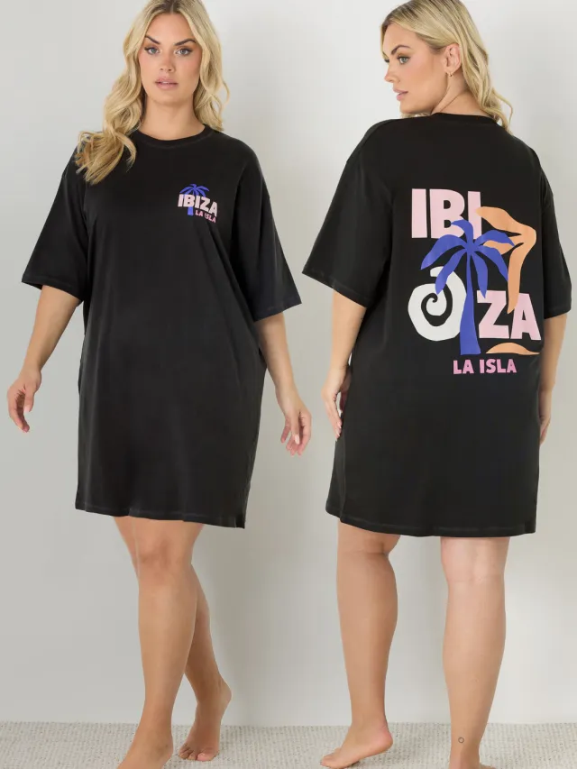 Yours Zwart 'Ibiza' Slaapshirt Nachthemd-64, foto 2