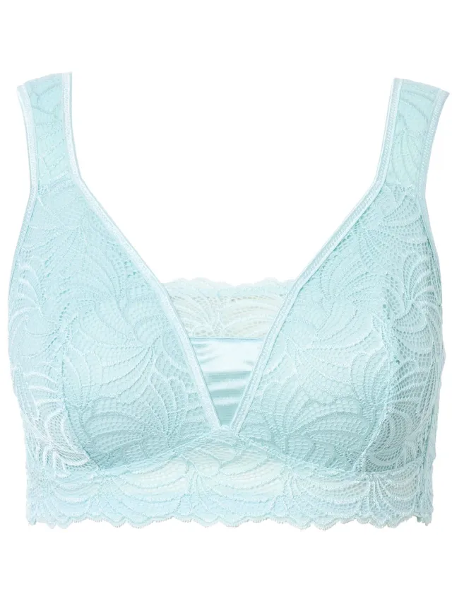 Ulla Popken Dames - Bralette kant zonder beugel - Licht mintgroen