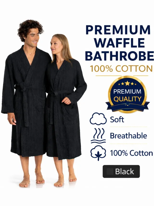 ormes Muslin Unisex Badjas Natural – 100% Katoen Mousseline – Ademend & Lichtgewicht – One Black