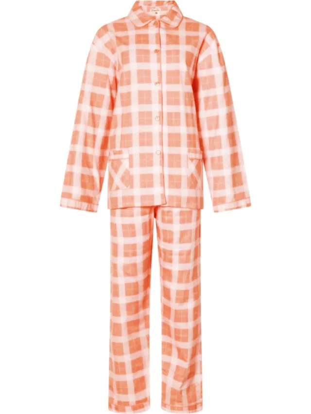 Lunatex flanel dames pyjama -Ruit - Peach