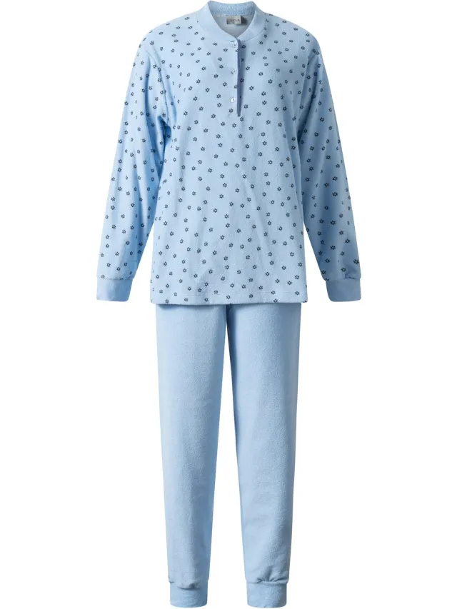 Lunatex winter dames pyjama 124280 - warm aangeruwde badstof - blauw