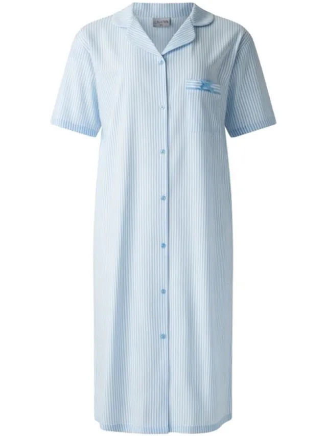Lunatex dames nachthemd 224198 met doorknoopsluiting - korte mouw - blauw