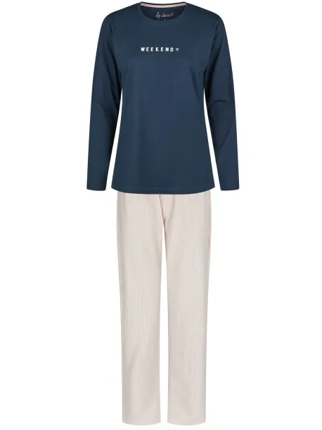 By Louise Dames pyjama set lang blauw/roze gestreept Veelkleurig