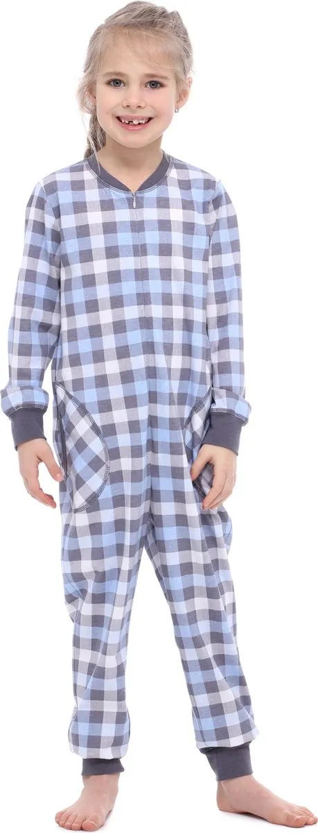 Merry Style Kinder Pyjama - ronde hals - lange mouwen - lange broek met zakken - Katoen - MS-MS10-186-PJ - Graphite Kariert - 122-128