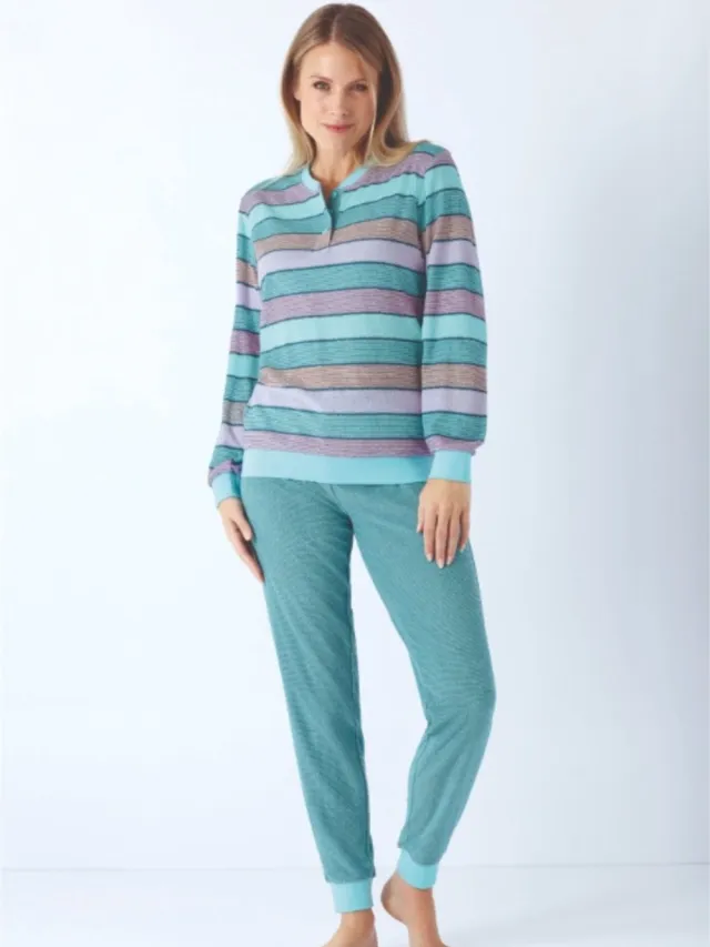Hajo Badstof dames pyjama jade Hajo - Groen - Maat - 40/42