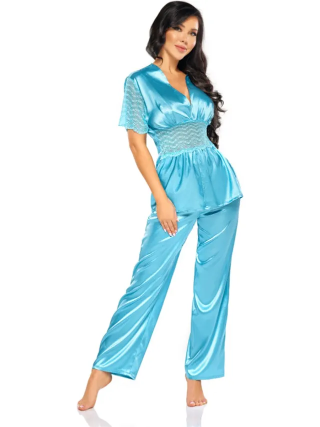 beauty night bn Elegante satijnen pyjama met kant - Beauty Night Missy, Turquoise