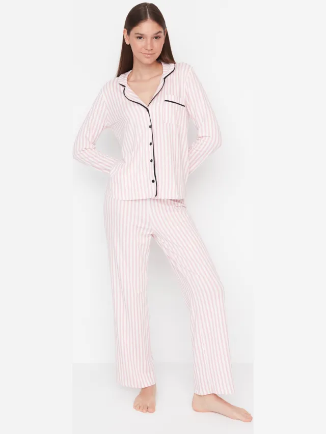 Trendyol Vrouw/Meisje Kraag Pyjama Set 2 pak Blush