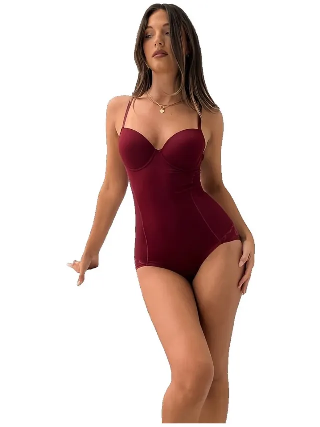 Currero Bodysuit Dames - Shapewear - Bodystocking - Corrigerende Body - Ingebouwde BH - Vormgevend & Afslankend Effect - Bordeauxrood