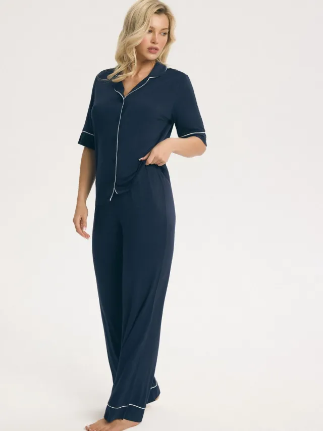 ESOTIQ Patrice - Damespyjama - Viscose - Donkerblauw