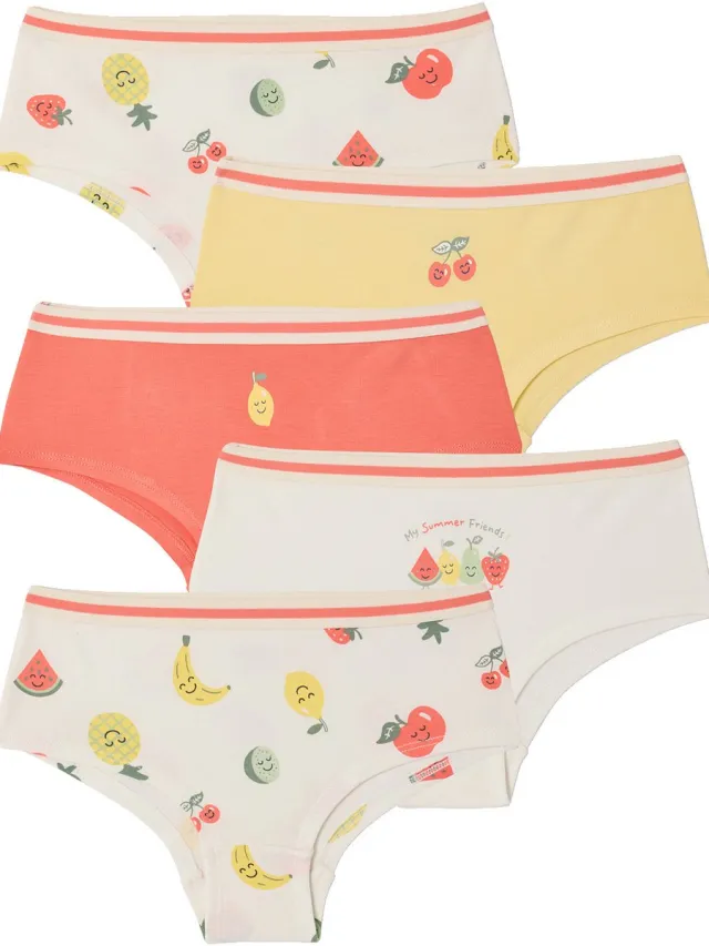 vertbaudet Set van 5 shorty's met fruitprint ecru