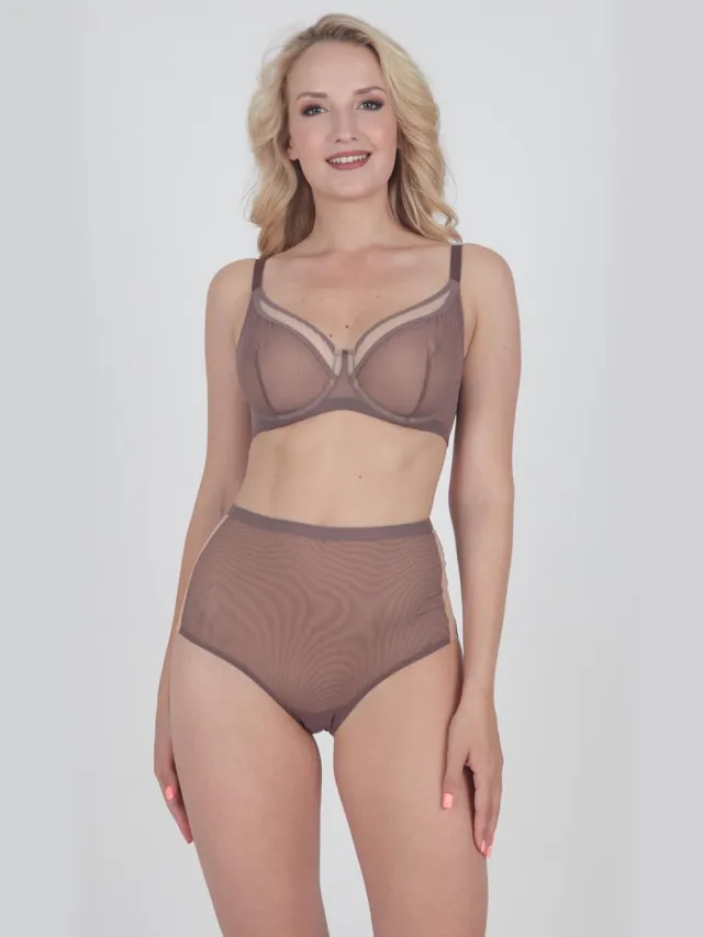 MILENKA bruin/beige niet-voorgevormde mesh beugel BH Bruin met beige