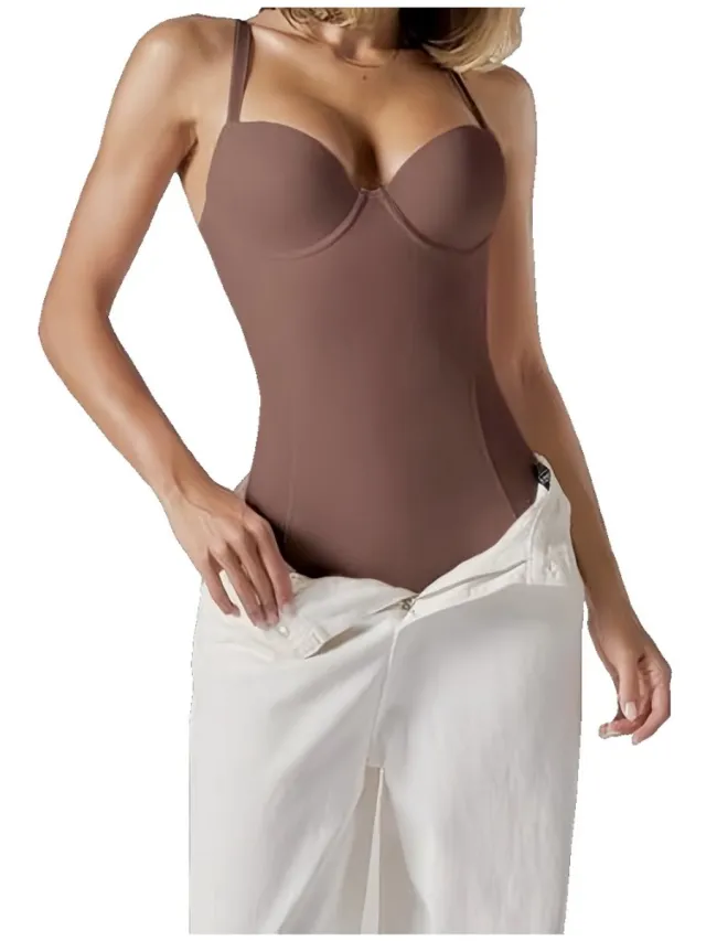 Currero Bodysuit Dames - Shapewear - Bodystocking - Corrigerende Body - Ingebouwde BH - Vormgevend & Afslankend Effect - Donkerbruin