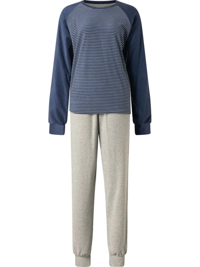 Lunatex warme dames pyjama badstof 124204 - donkerblauw Navy