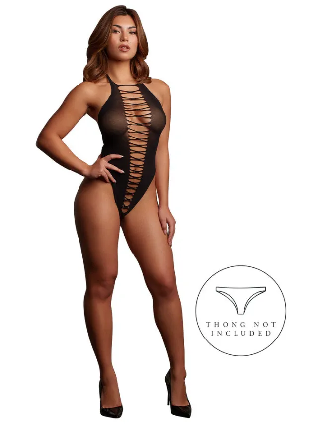 Le Désir Zwarte Opengewerkte Body Met Halterhals Plus Size