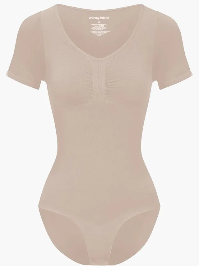 cfab T-shirt bodysuit corrigerende shapewear met slipje - Beige - M - Corrigerende Body - Naadlos - corrigerend ondergoed dames