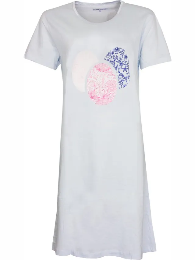 Temptation Dames Nachthemd - Bigshirt- Licht Blauw