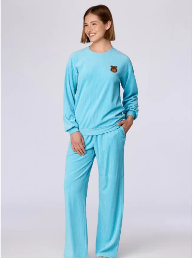 Woody Dames Pyjama Blauw Blauw