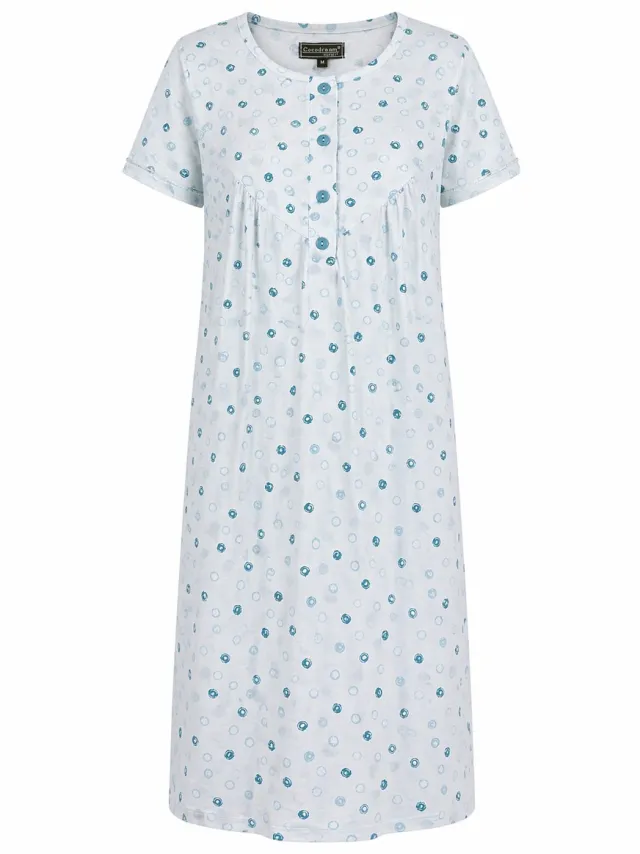 Cocodream Quality Cocodream - Klassiek nachthemd dames - Korte mouw - Blauw Cirkelpatroon - Lang model