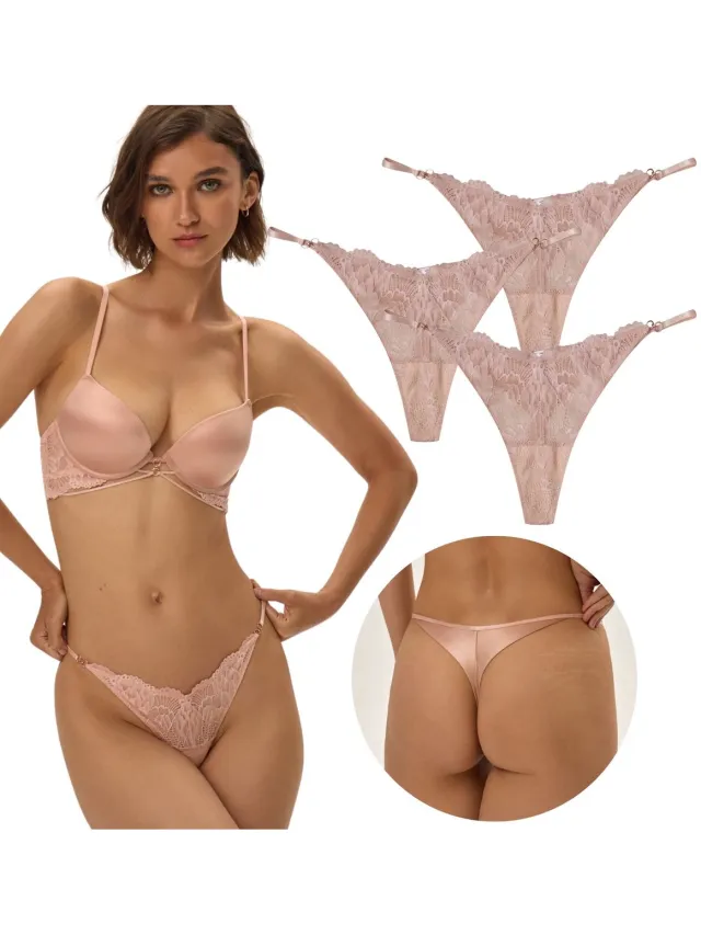 ESOTIQ Olive - String - 3-delige set - Zandkleur