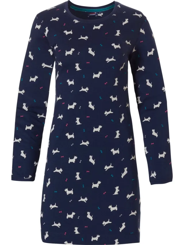 Rebelle Dames Nachthemd Scottie - Katoen blauw
