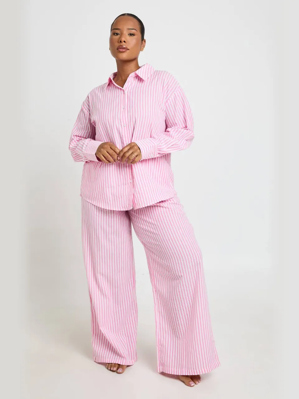 boohoo Dames Plus Katoenen Pyjamabroek Met Krijtstreep roze, foto 3