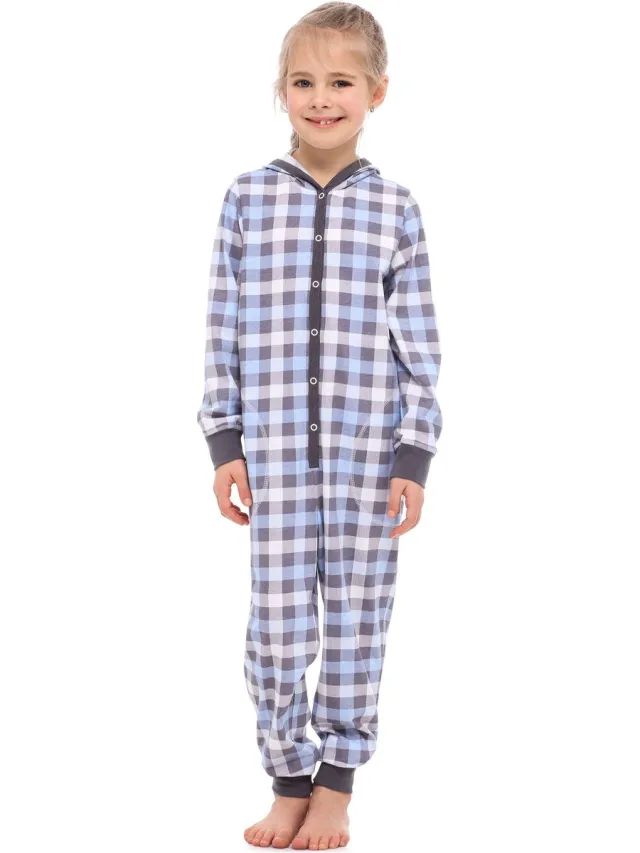 Merry Style Kinder Pyjama - ronde hals - lange mouwen - lange broek met zakken - Katoen - MS-MS10-223-PJ - Graphite Kariert - 122-128