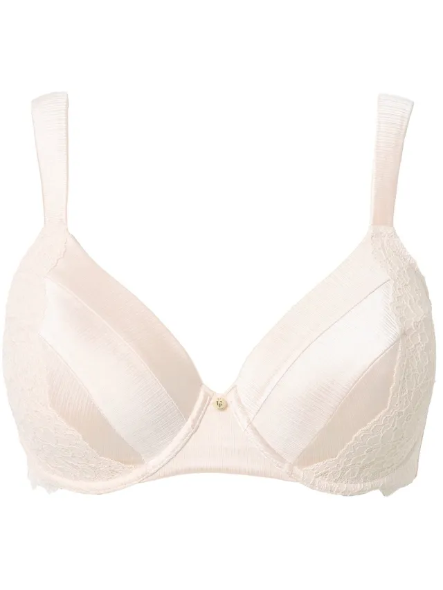 Ulla Popken Dames - Beugelbeha zachte cups satijn kant - Champagne