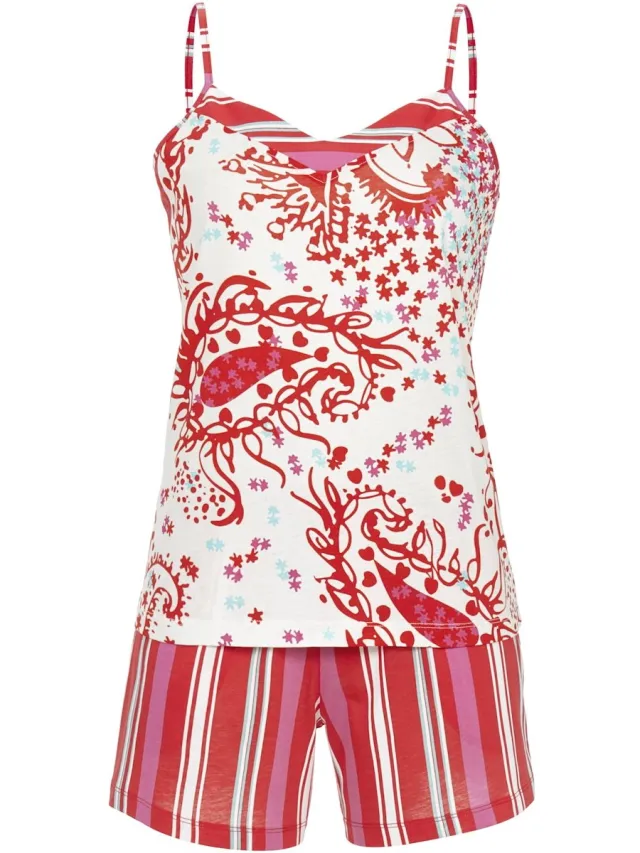 Ringella Bontgekleurde shortama strepen paisley - Rood - Maat - 42