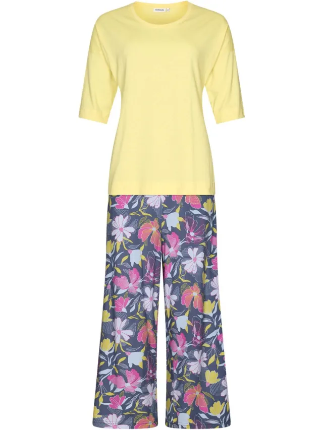 Pastunette Pyjama Flowers - Geel/Grijs - Katoen