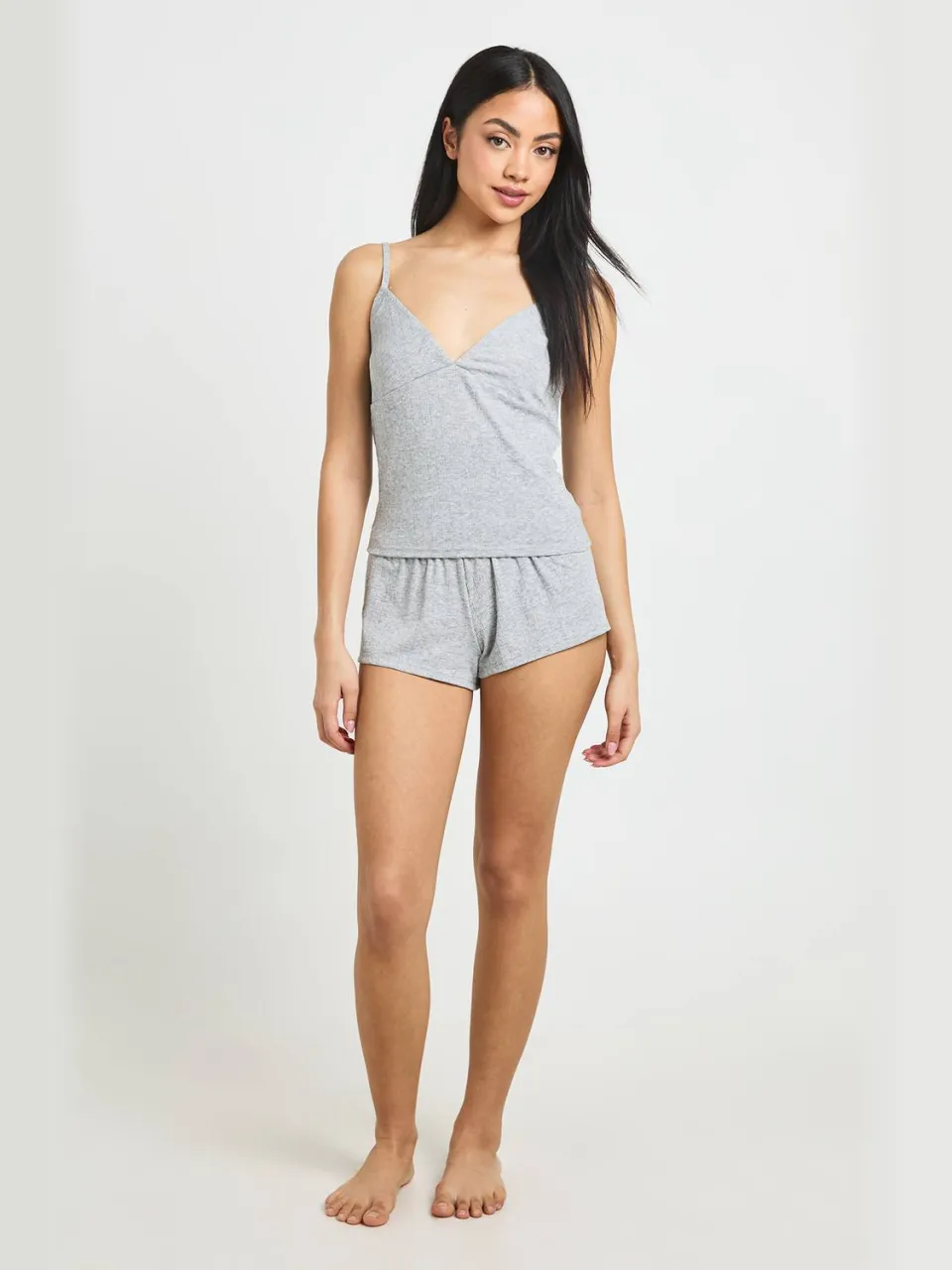 boohoo Dames Pointelle Kanten Rand Hemdje & Korte Broek Pyjama Set grijze mergel, foto 3