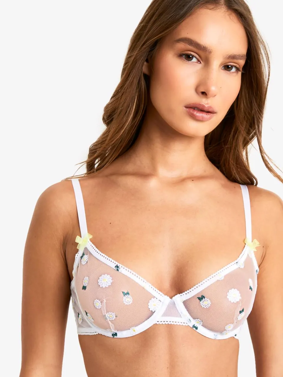 boohoo Dames Daisy Geborduurde Beha met Beugels wit, foto 4