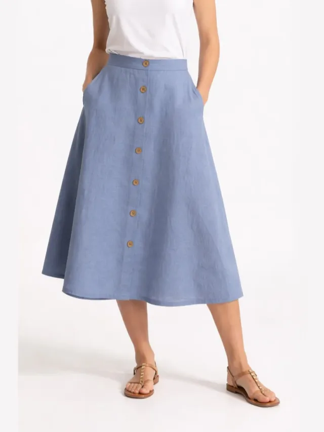 De IONESCU dames vegan Midirok Linnen Stoffig Blauw Lichtblauw