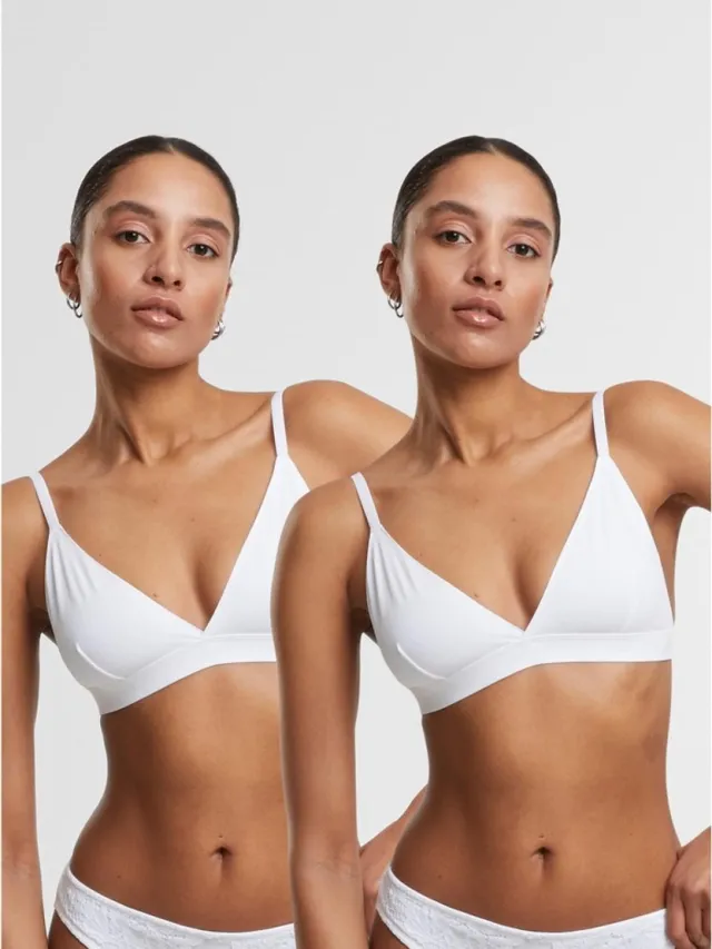 Urban Classics Basic unpadded 2-Pack BH - L - Wit/Wit