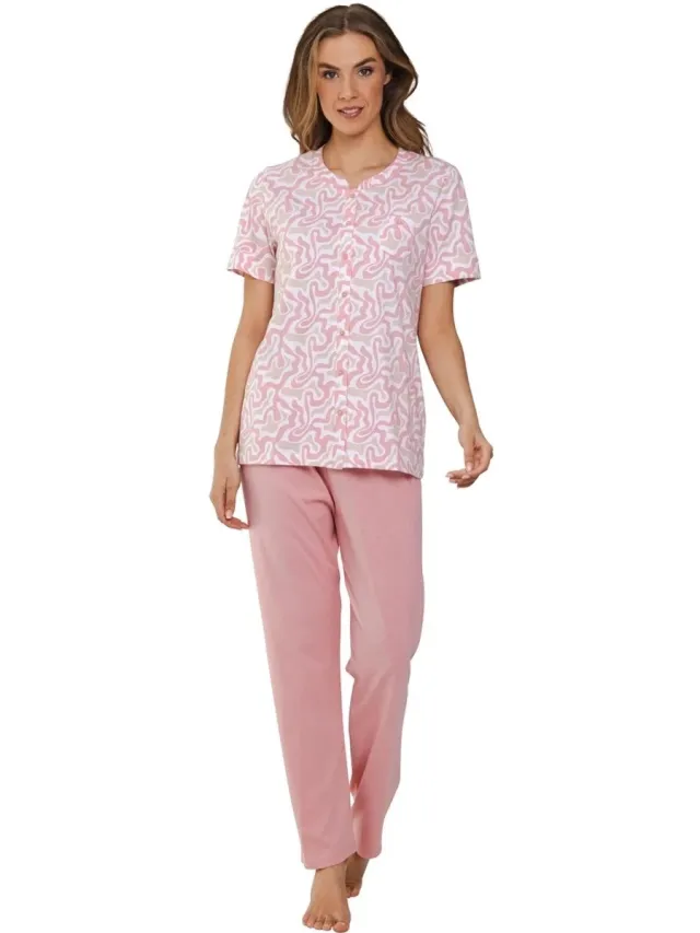 Pastunette Pyjama Coral Breeze - Katoen - Zalm - Doorknoop roze
