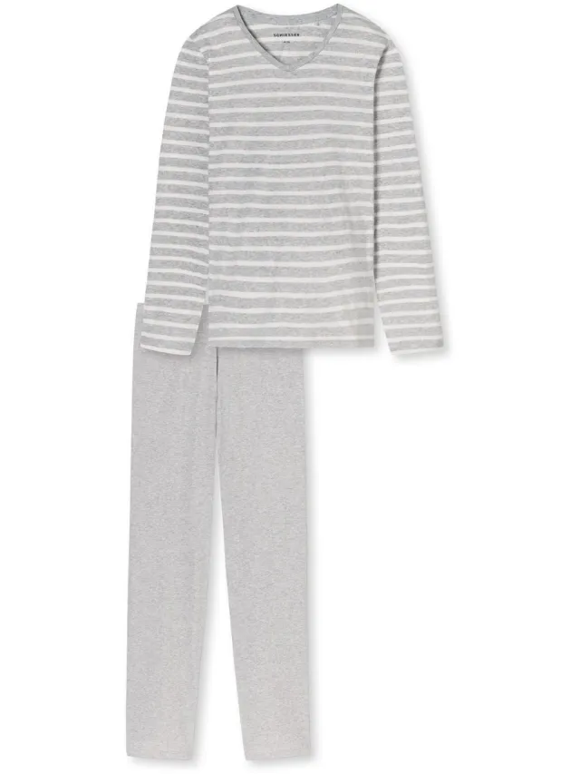 Schiesser Pyjama lang Casual Essentials - Dames Pyjamaset zilvergrijs zilvergrijs gemêleerd