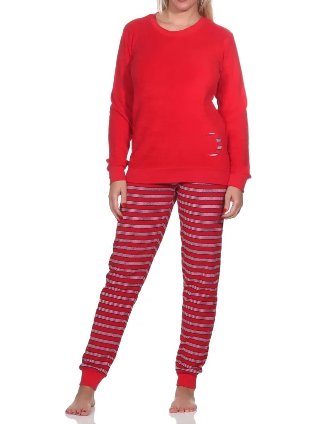 Normann damespyjama badstof met lange mouwen en manchetten - pyjama ook in oversize rot