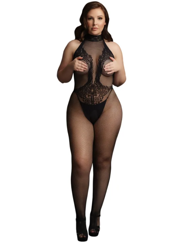 Le Désir by Shots Visnet en Kanten Bodystocking - Plus Size