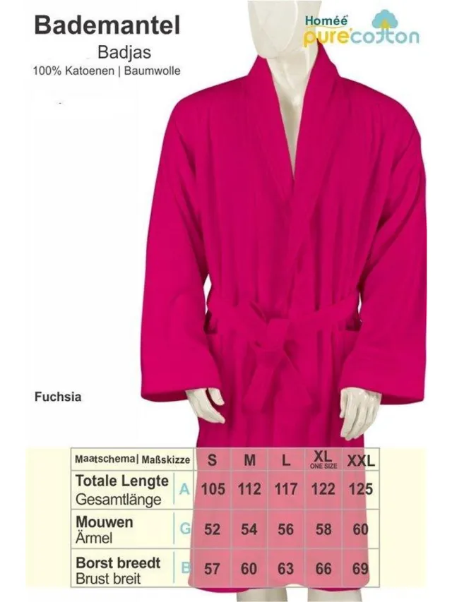 Homéé Feel good Homéé® Badjas Shawlkraag Fuchsia 400g. p/m2 badstof 100% Katoenen - L - (Valt groot uit)
